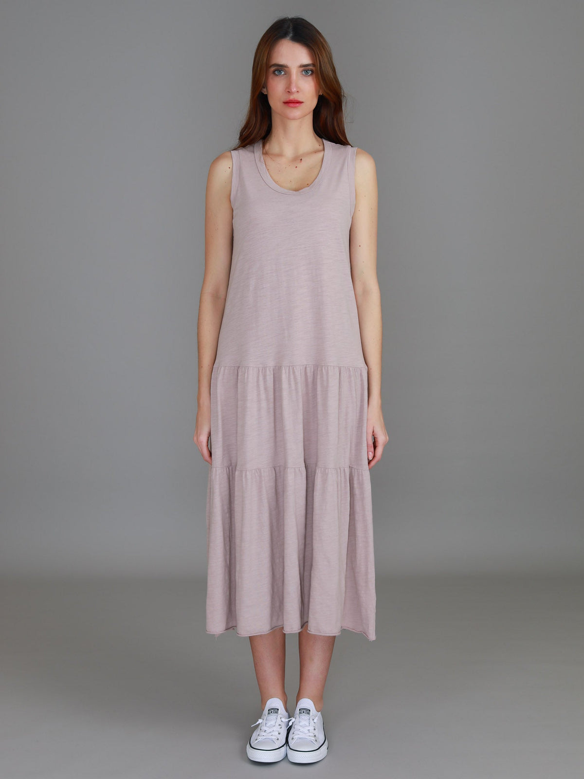 Ella | Women's Sleeveless Tiered Midi Dress – Cotton Jersey