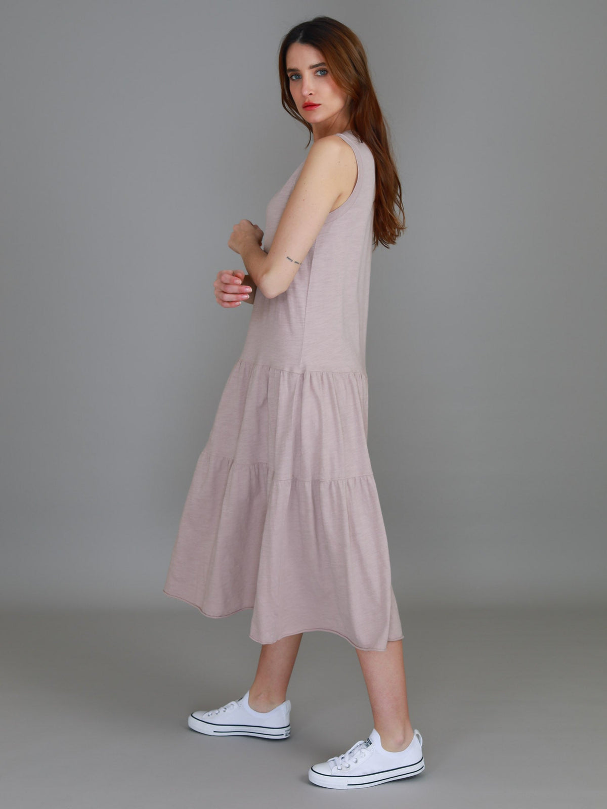 Ella | Women's Sleeveless Tiered Midi Dress – Cotton Jersey