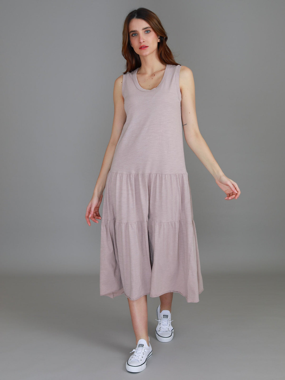 Ella | Women's Sleeveless Tiered Midi Dress – Cotton Jersey