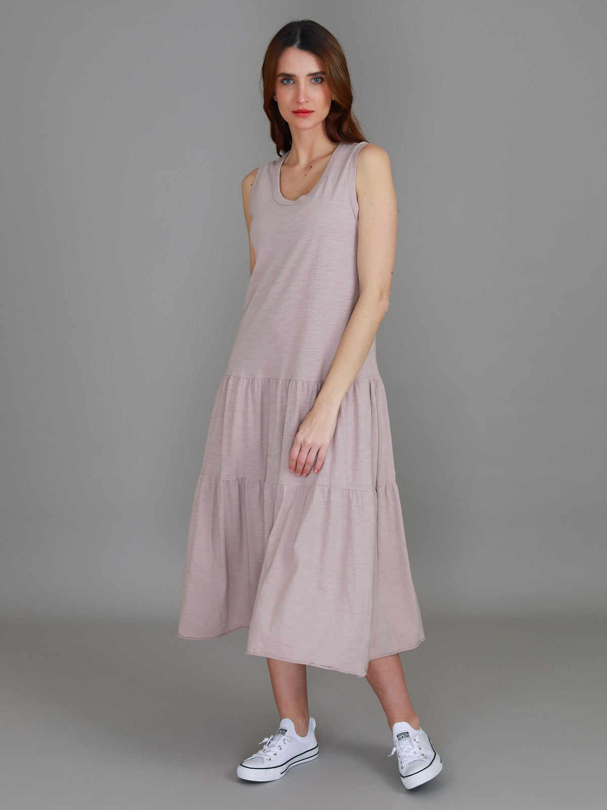 Ella | Women's Sleeveless Tiered Midi Dress – Cotton Jersey