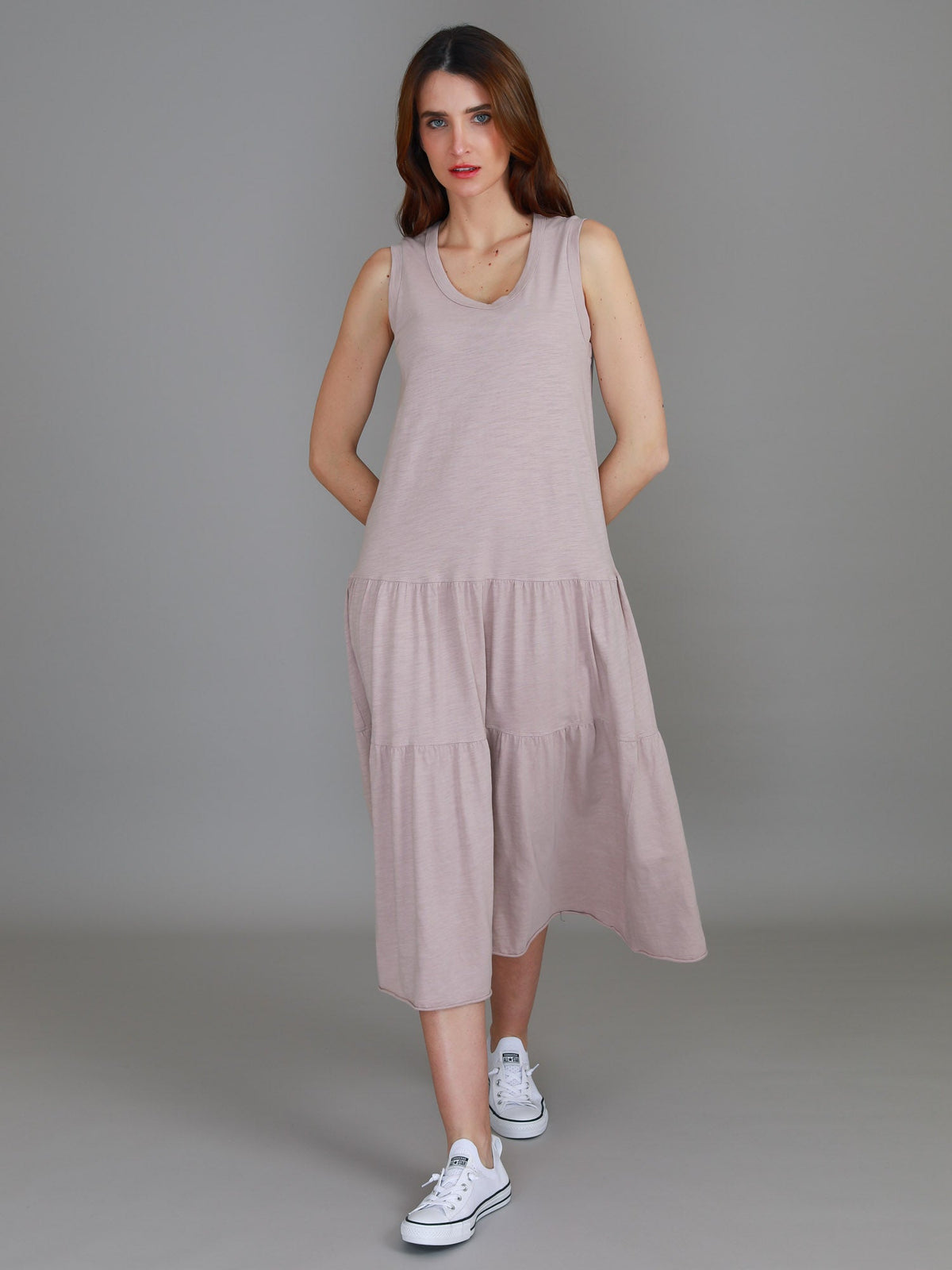 Ella | Women's Sleeveless Tiered Midi Dress – Cotton Jersey