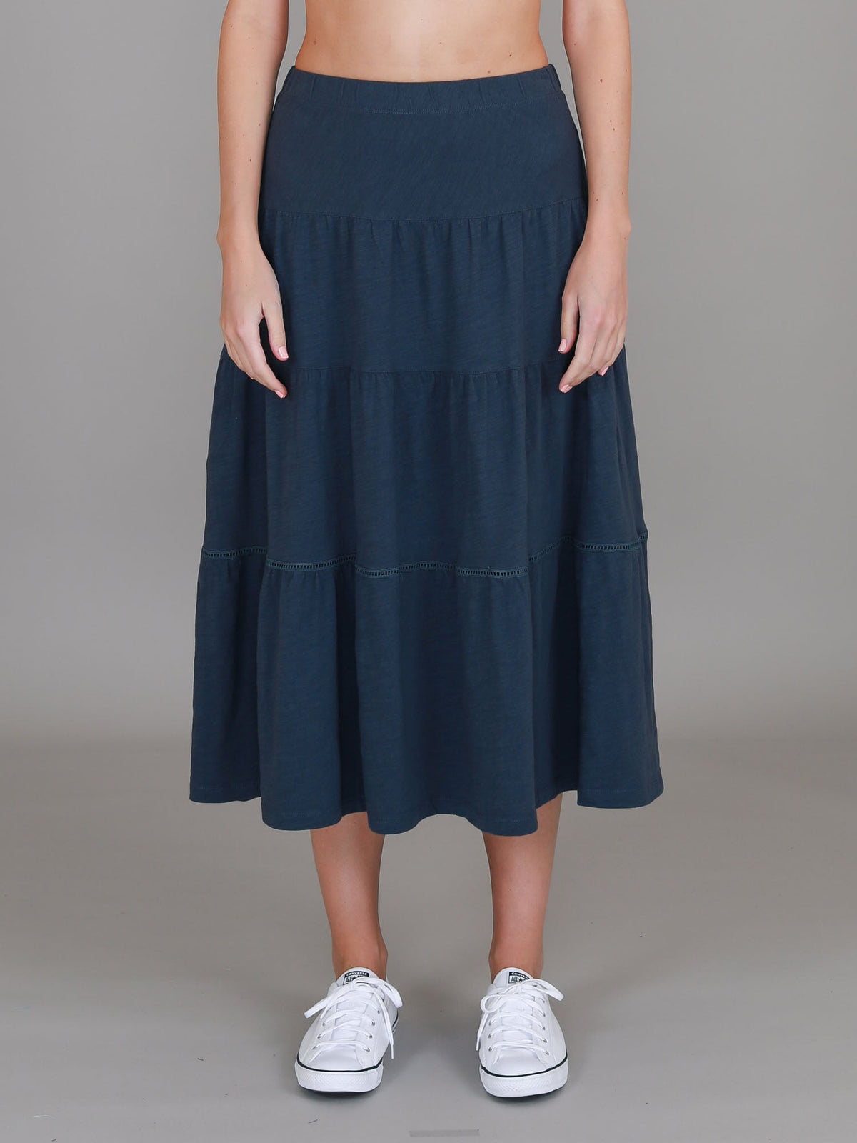 Piper | Women's Tiered Midi Skirt – Cotton Jersey