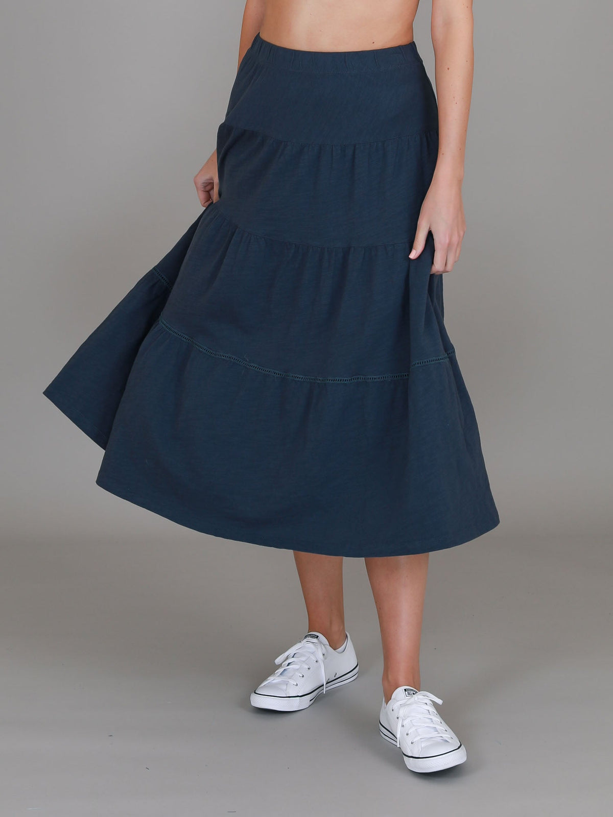 Piper | Women's Tiered Midi Skirt – Cotton Jersey