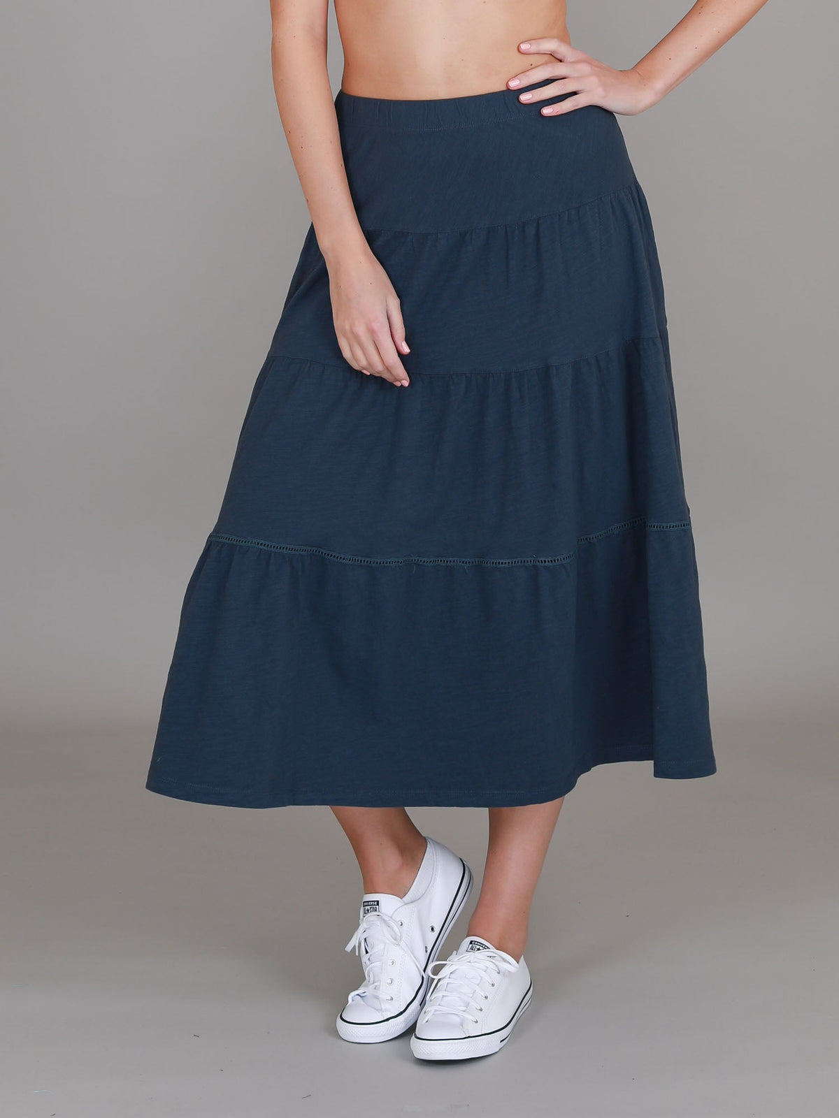 Piper | Women's Tiered Midi Skirt – Cotton Jersey