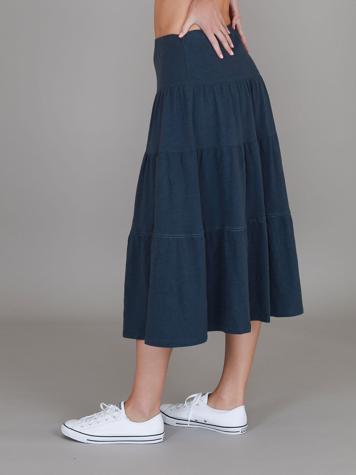 Piper | Women's Tiered Midi Skirt – Cotton Jersey