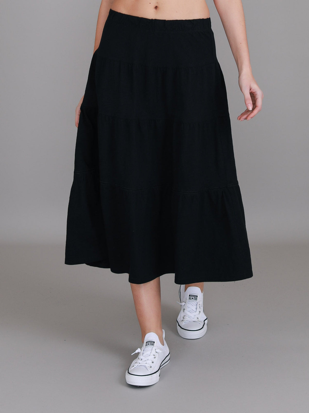 Piper | Women's Tiered Midi Skirt – Cotton Jersey