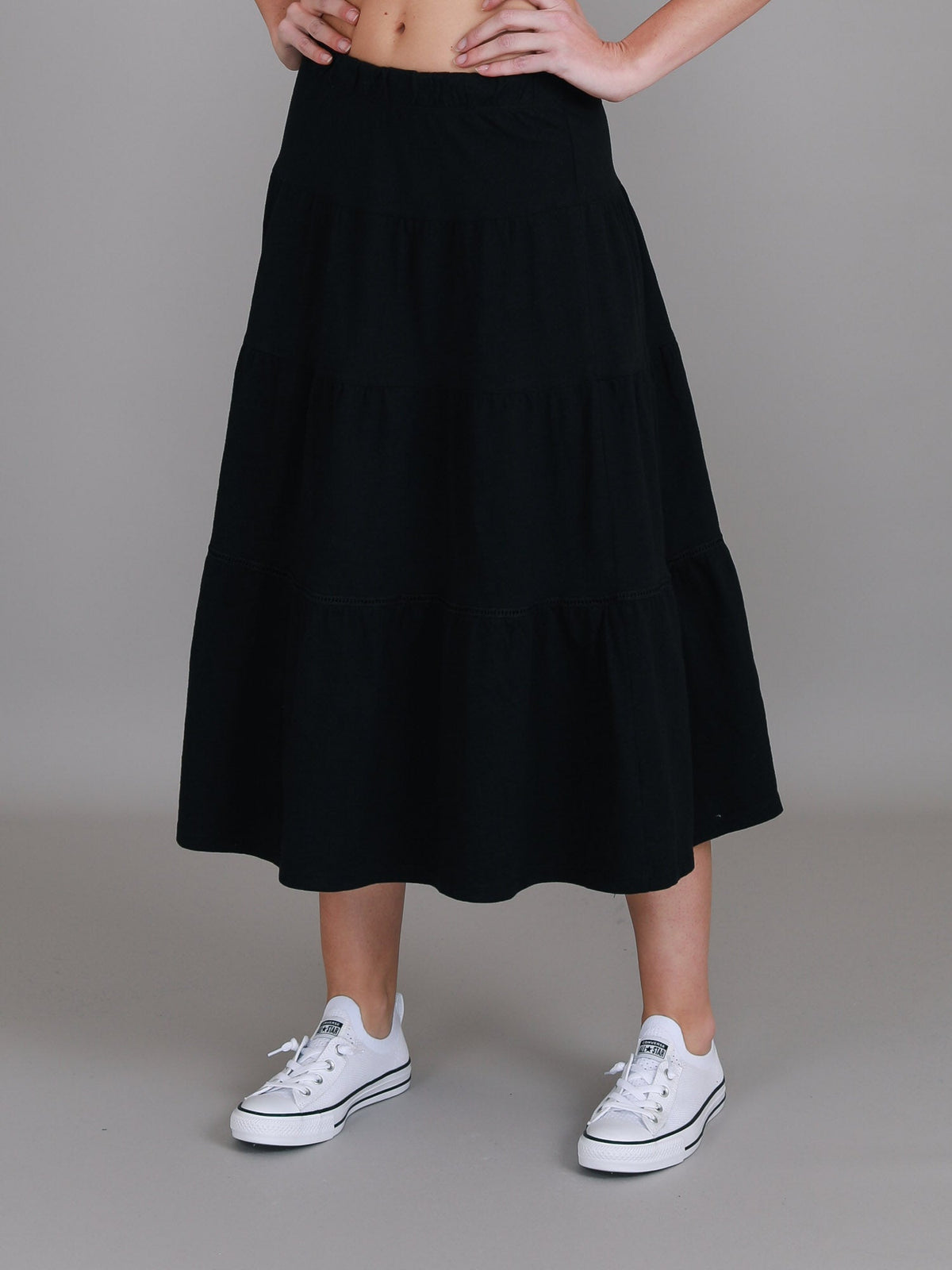 Piper | Women's Tiered Midi Skirt – Cotton Jersey