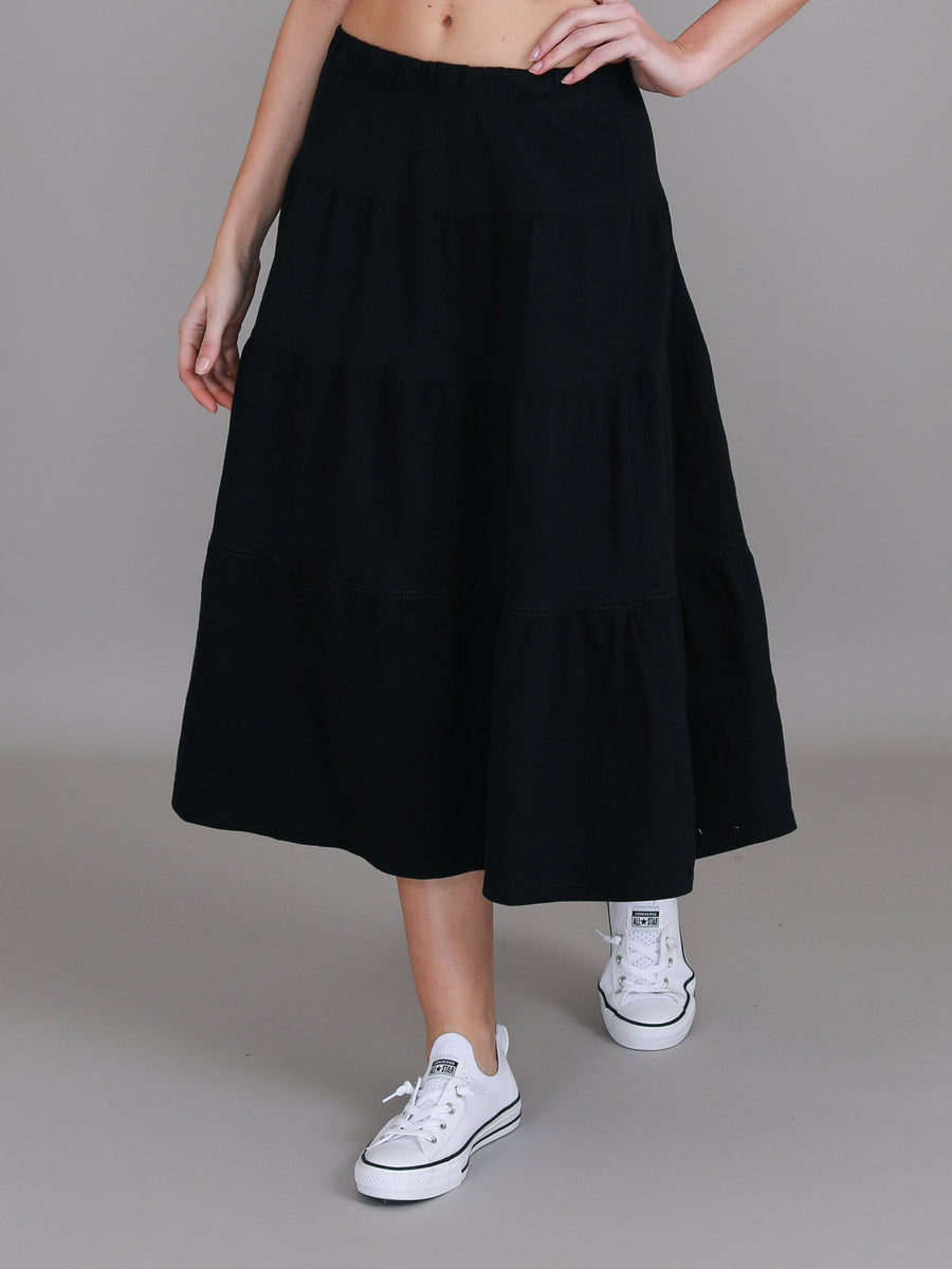 Piper | Women's Tiered Midi Skirt – Cotton Jersey