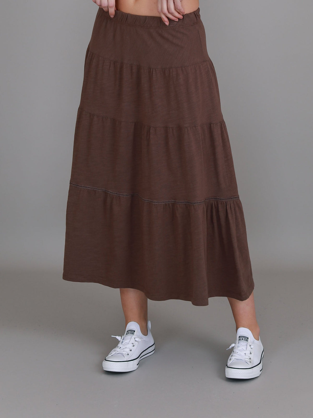 Piper | Women's Tiered Midi Skirt – Cotton Jersey