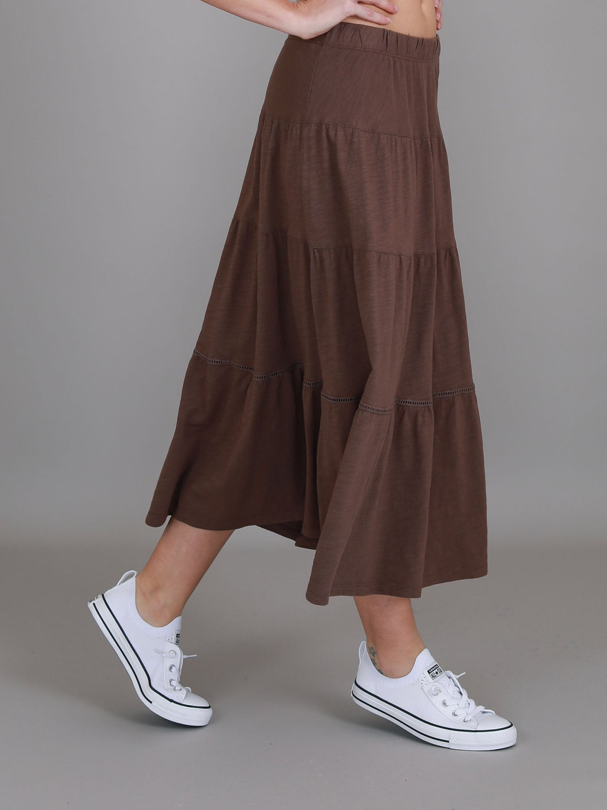 Piper | Women's Tiered Midi Skirt – Cotton Jersey