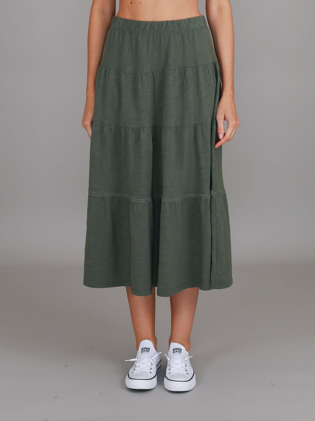 Piper | Women's Tiered Midi Skirt – Cotton Jersey