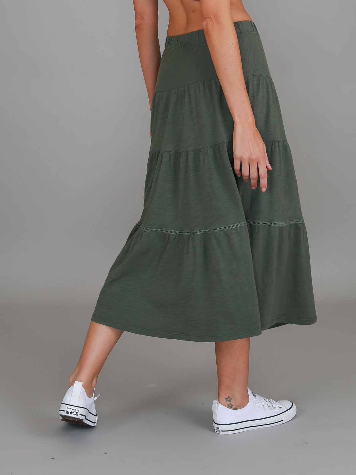 Piper | Women's Tiered Midi Skirt – Cotton Jersey