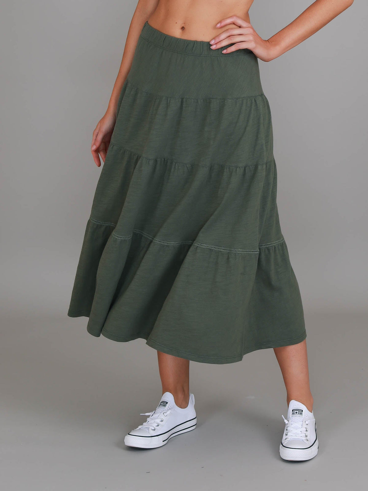 Piper | Women's Tiered Midi Skirt – Cotton Jersey