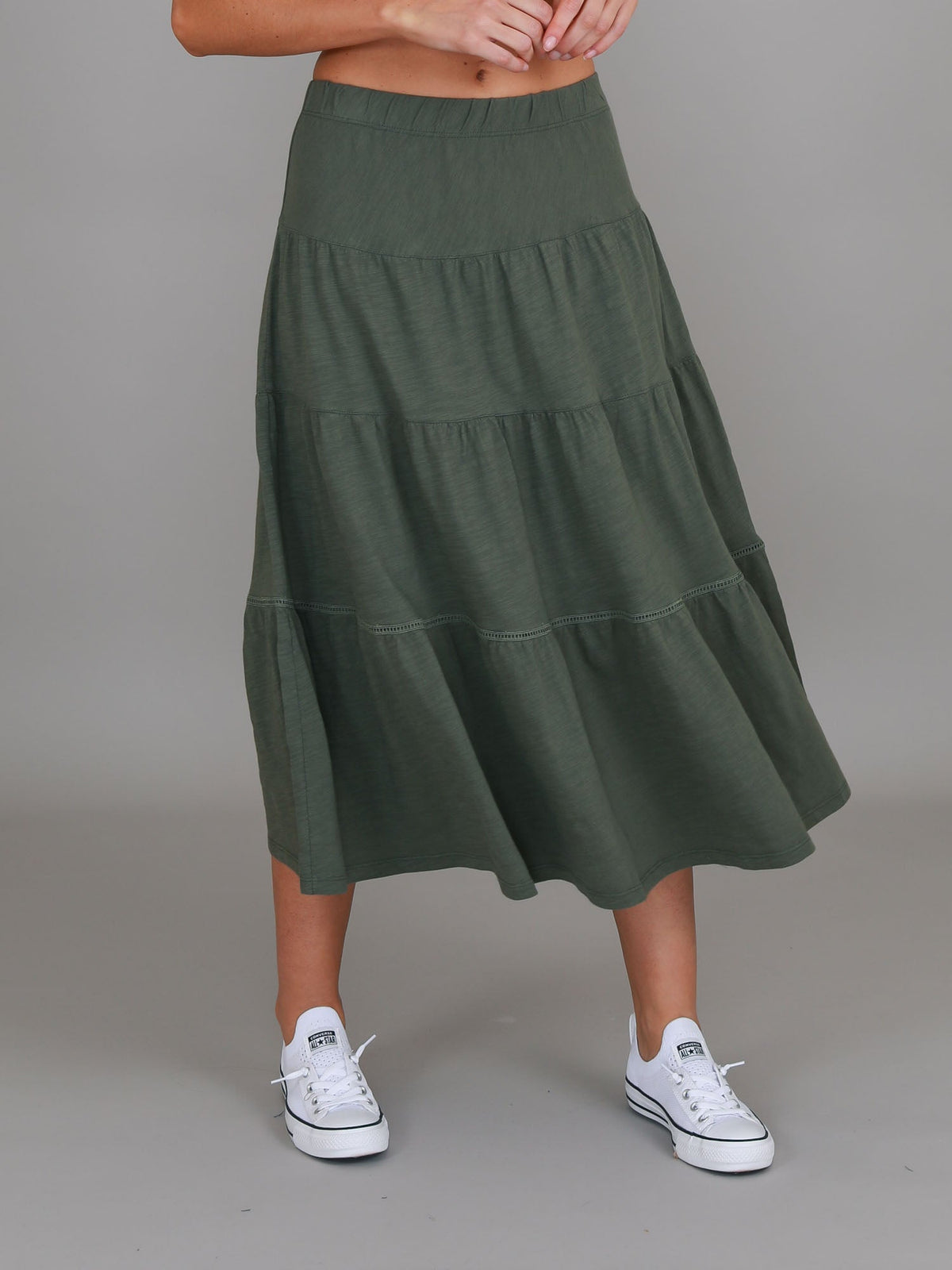 Piper | Women's Tiered Midi Skirt – Cotton Jersey