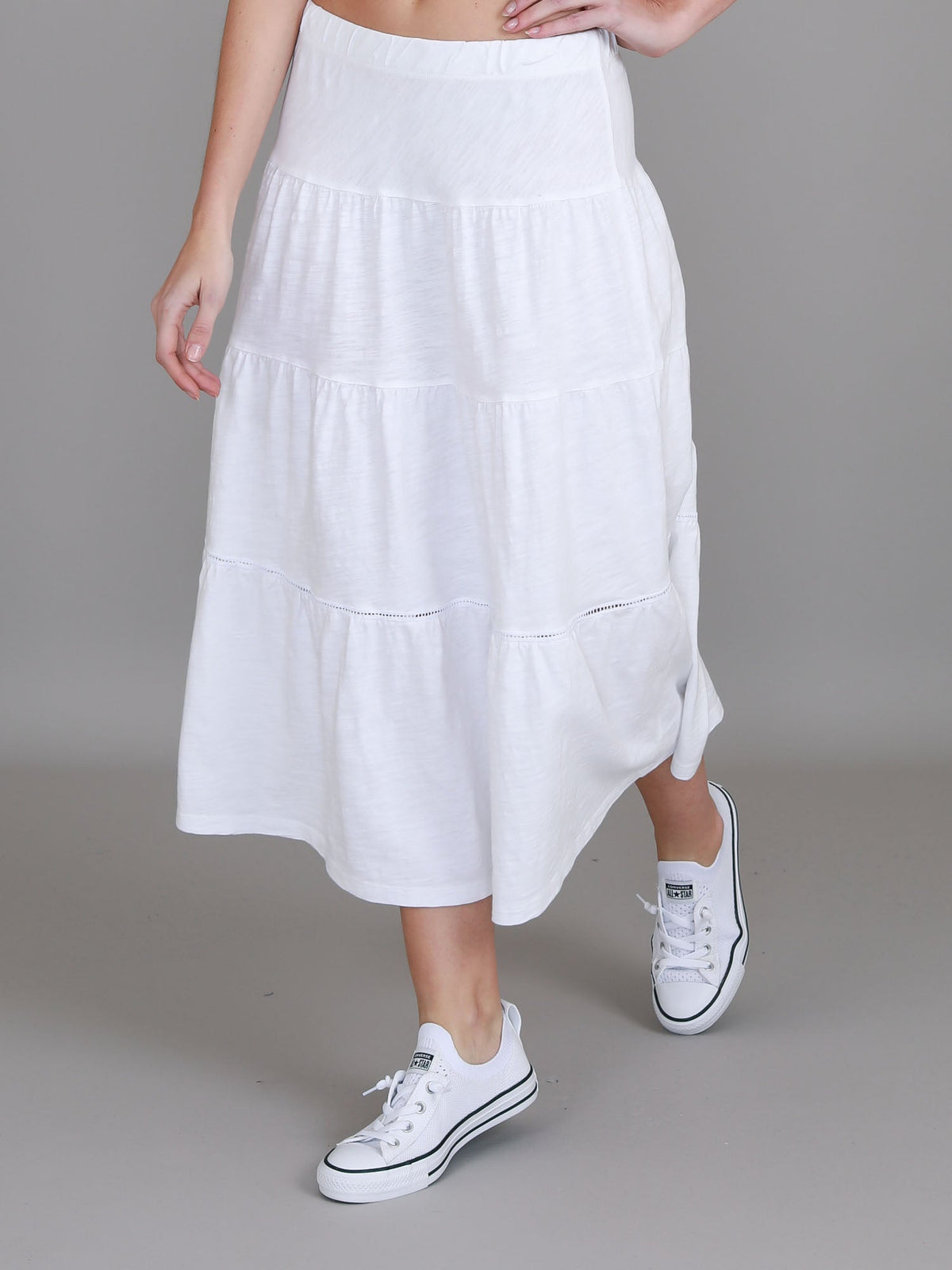 Piper | Women's Tiered Midi Skirt – Cotton Jersey