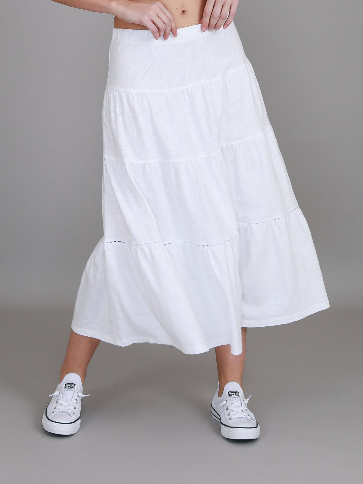 Piper | Women's Tiered Midi Skirt – Cotton Jersey