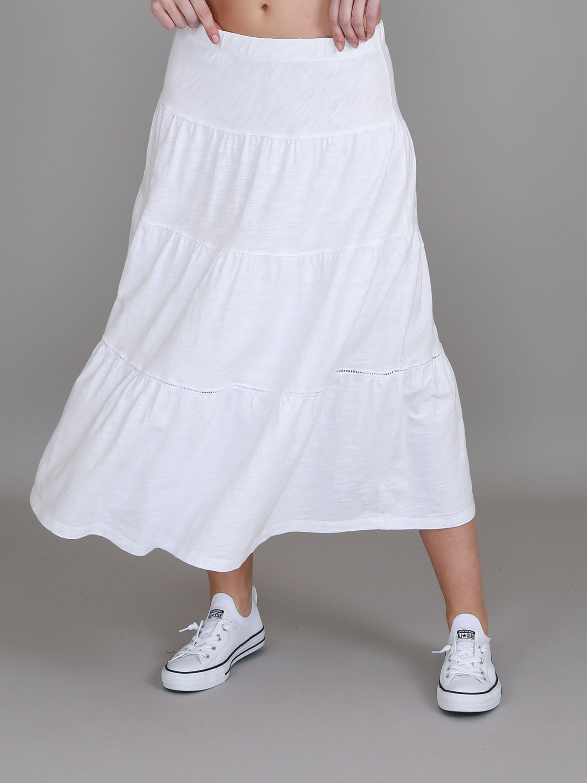 Piper | Women's Tiered Midi Skirt – Cotton Jersey