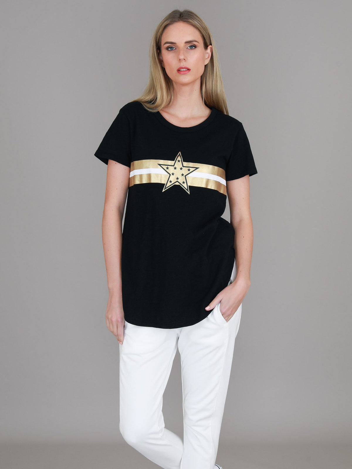 Jill Gold Star with Stripes T Shirt