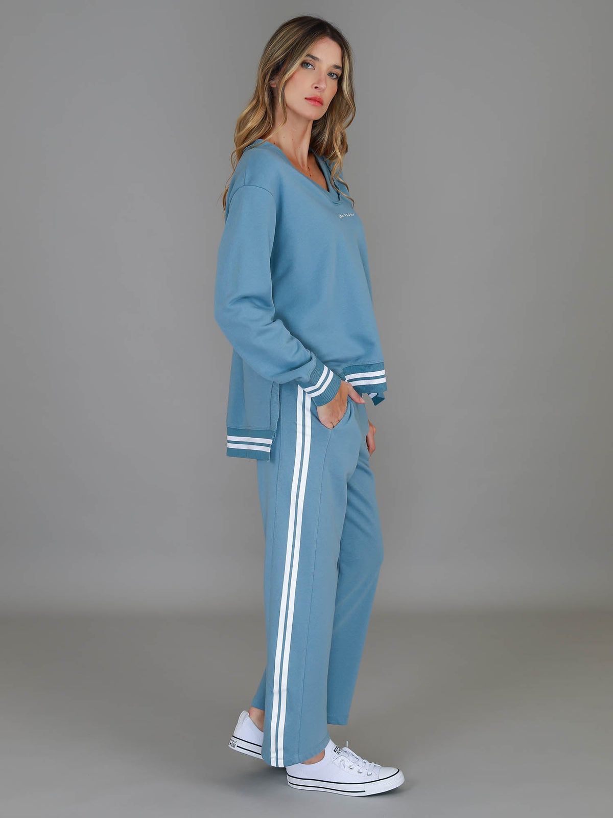 Pammy | Women's Stripe Straight Leg Sweatpants – Cotton French Terry