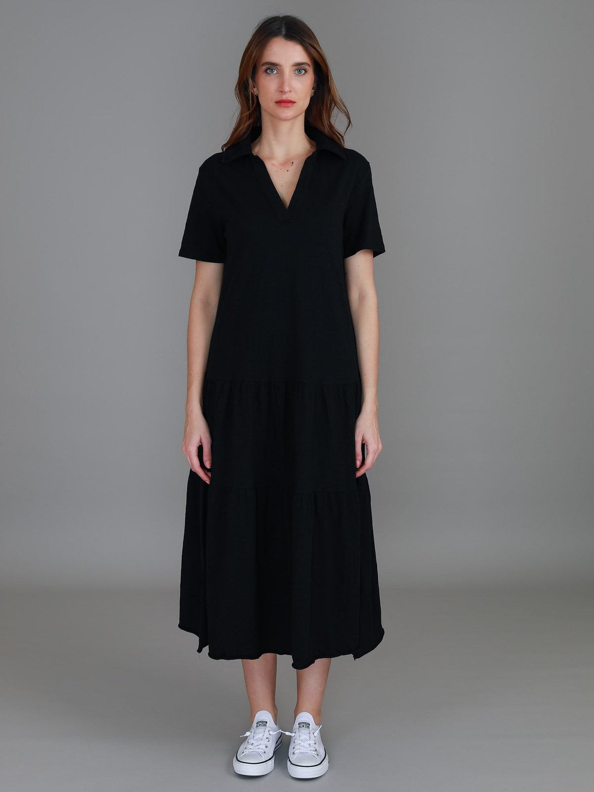 Tricia | Women's Tiered Midi Polo Dress – Cotton Jersey