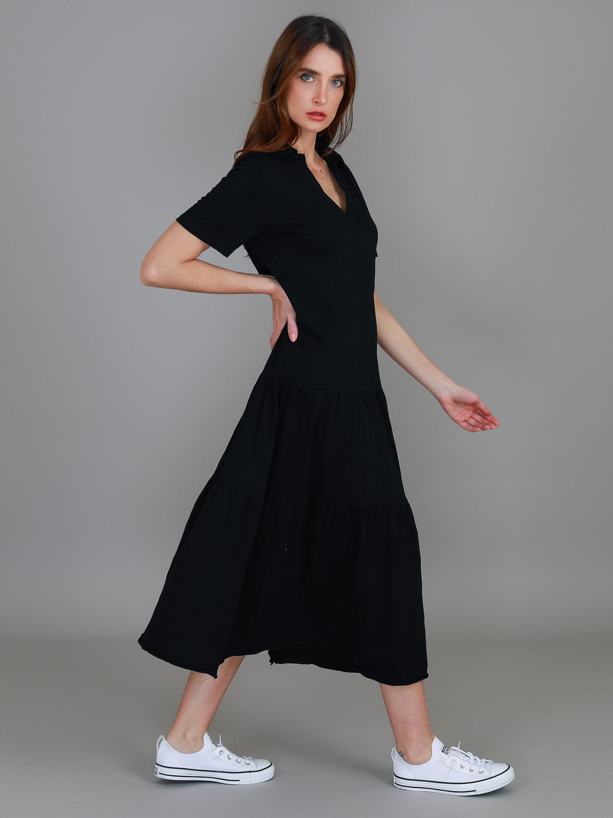 Tricia | Women's Tiered Midi Polo Dress – Cotton Jersey