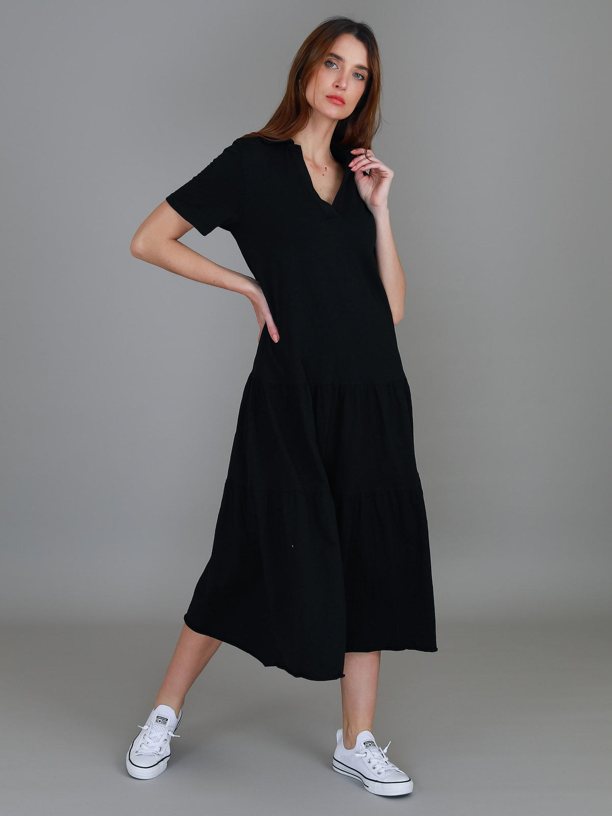 Tricia | Women's Tiered Midi Polo Dress – Cotton Jersey