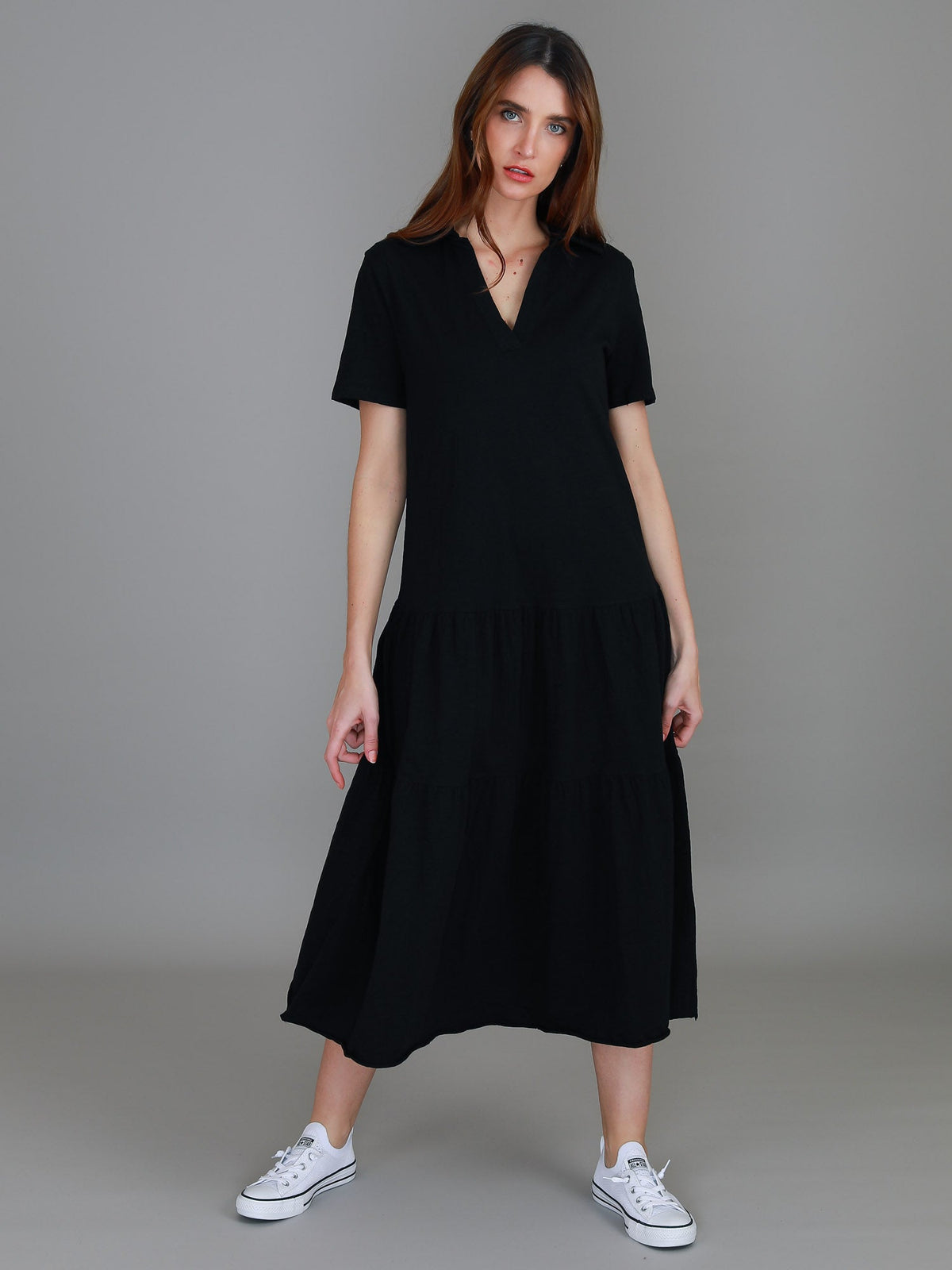 Tricia | Women's Tiered Midi Polo Dress – Cotton Jersey