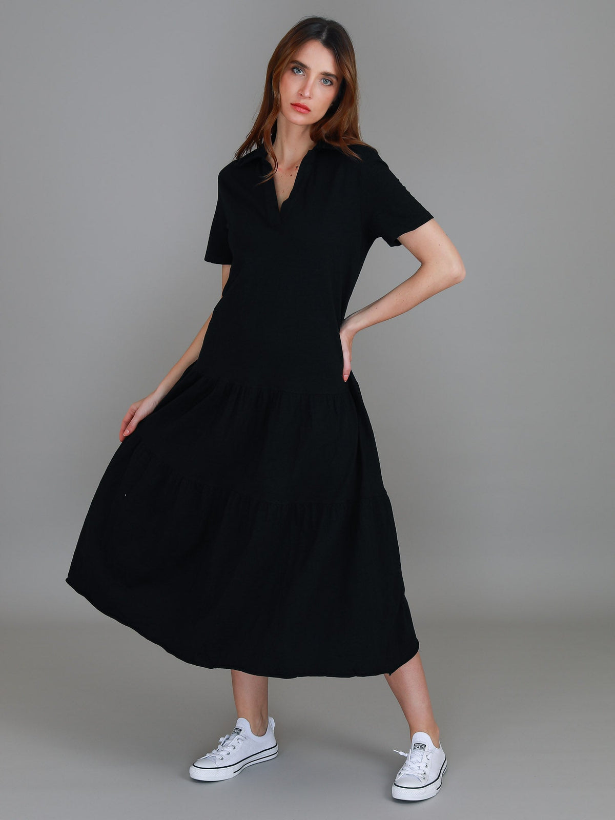 Tricia | Women's Tiered Midi Polo Dress – Cotton Jersey