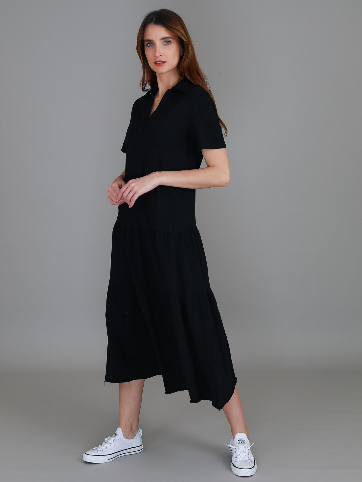 Tricia | Women's Tiered Midi Polo Dress – Cotton Jersey