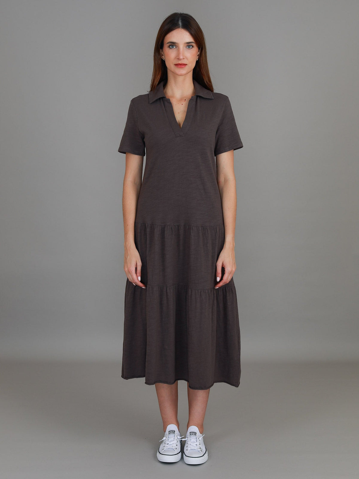 Tricia | Women's Tiered Midi Polo Dress – Cotton Jersey