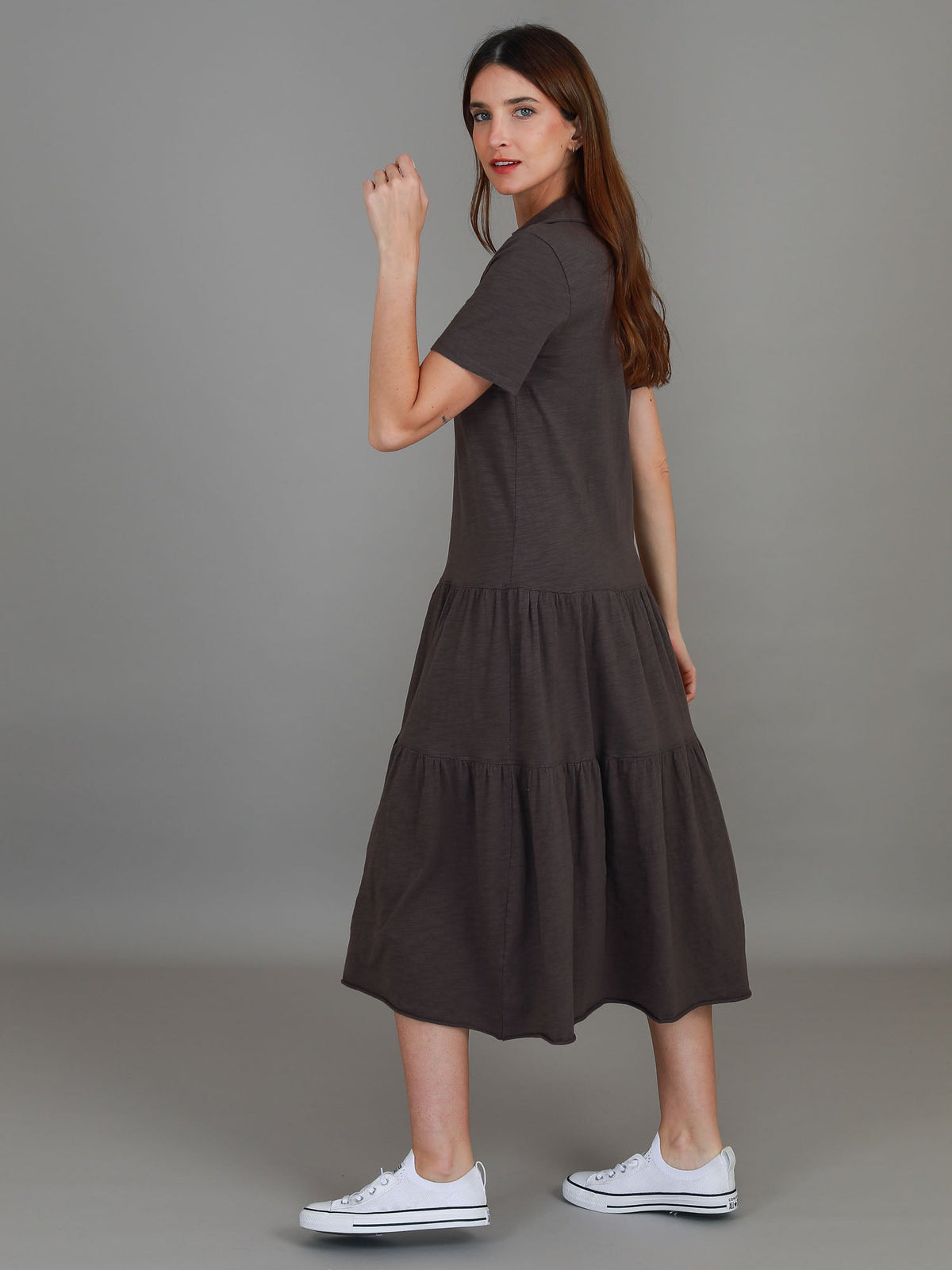 Tricia | Women's Tiered Midi Polo Dress – Cotton Jersey