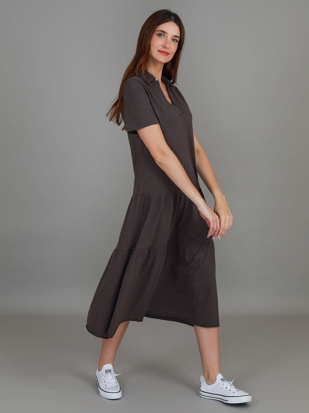 Tricia | Women's Tiered Midi Polo Dress – Cotton Jersey