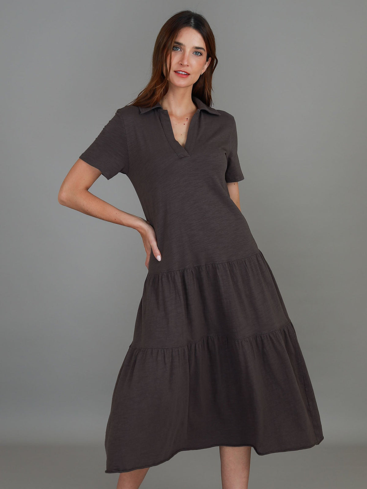 Tricia | Women's Tiered Midi Polo Dress – Cotton Jersey