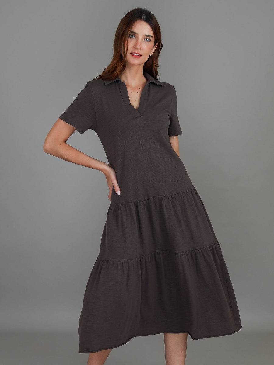 Tricia | Women's Tiered Midi Polo Dress – Cotton Jersey