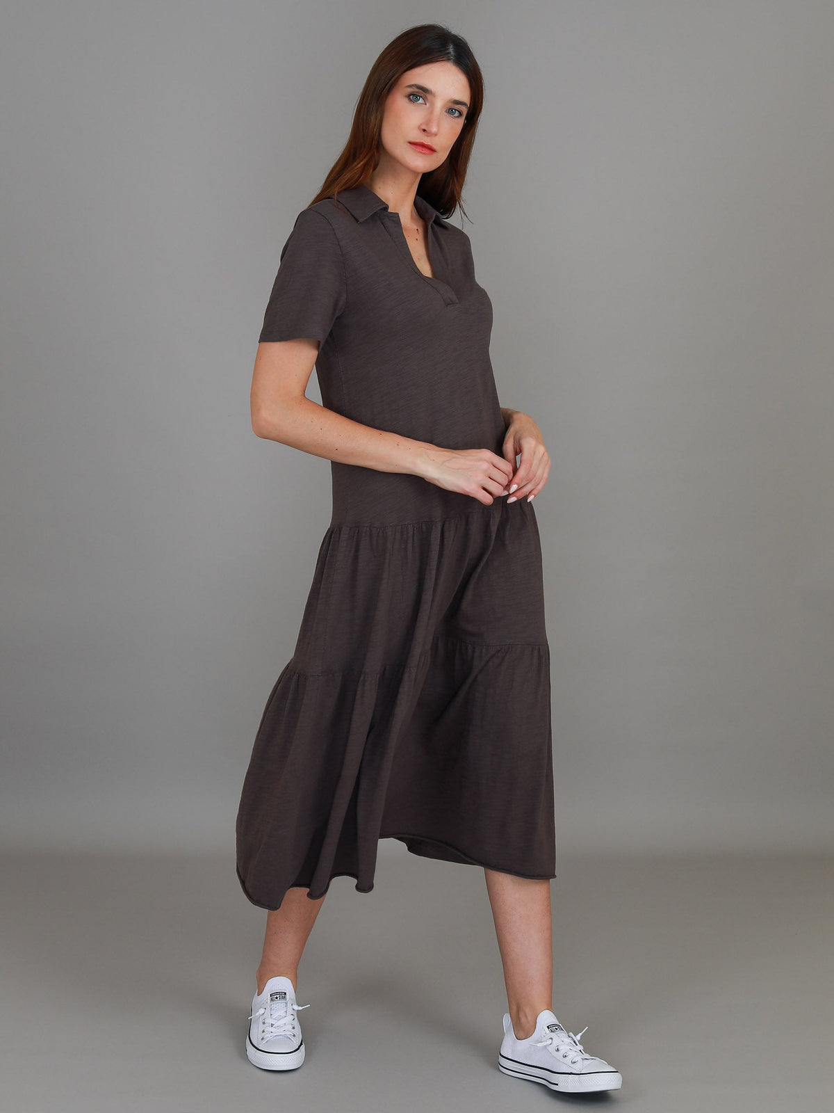 Tricia | Women's Tiered Midi Polo Dress – Cotton Jersey