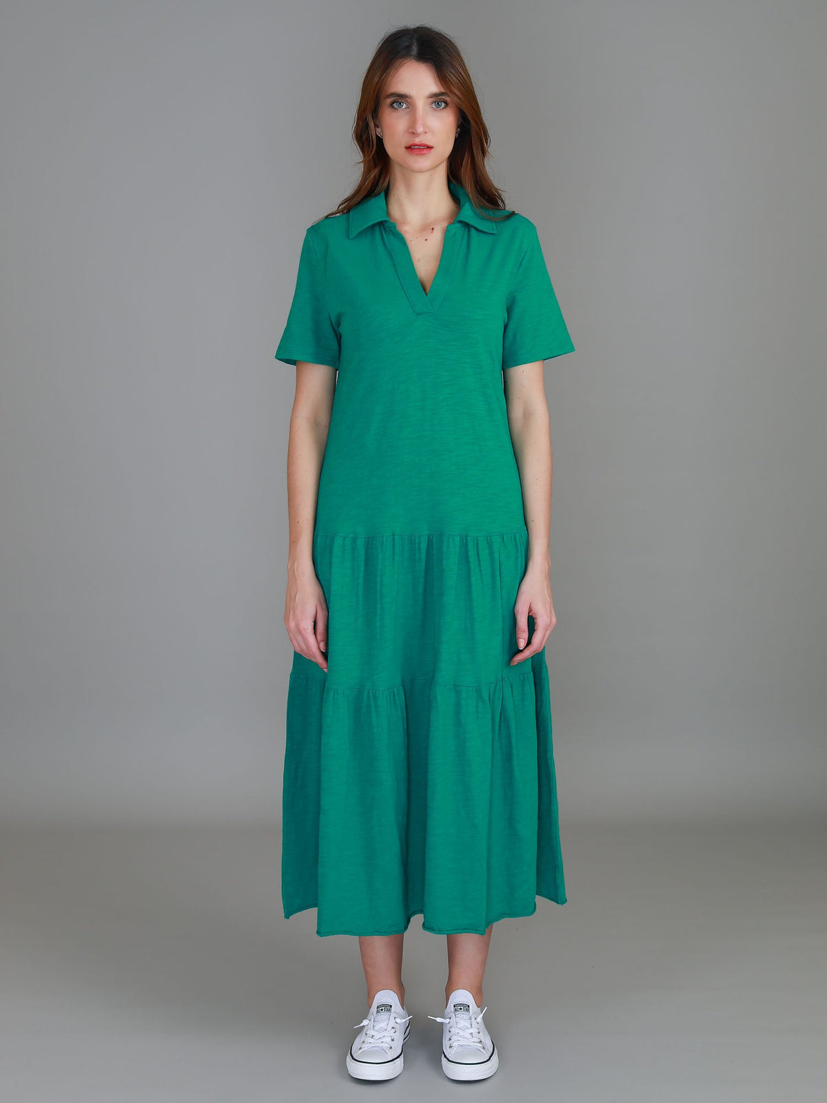 Tricia | Women's Tiered Midi Polo Dress – Cotton Jersey