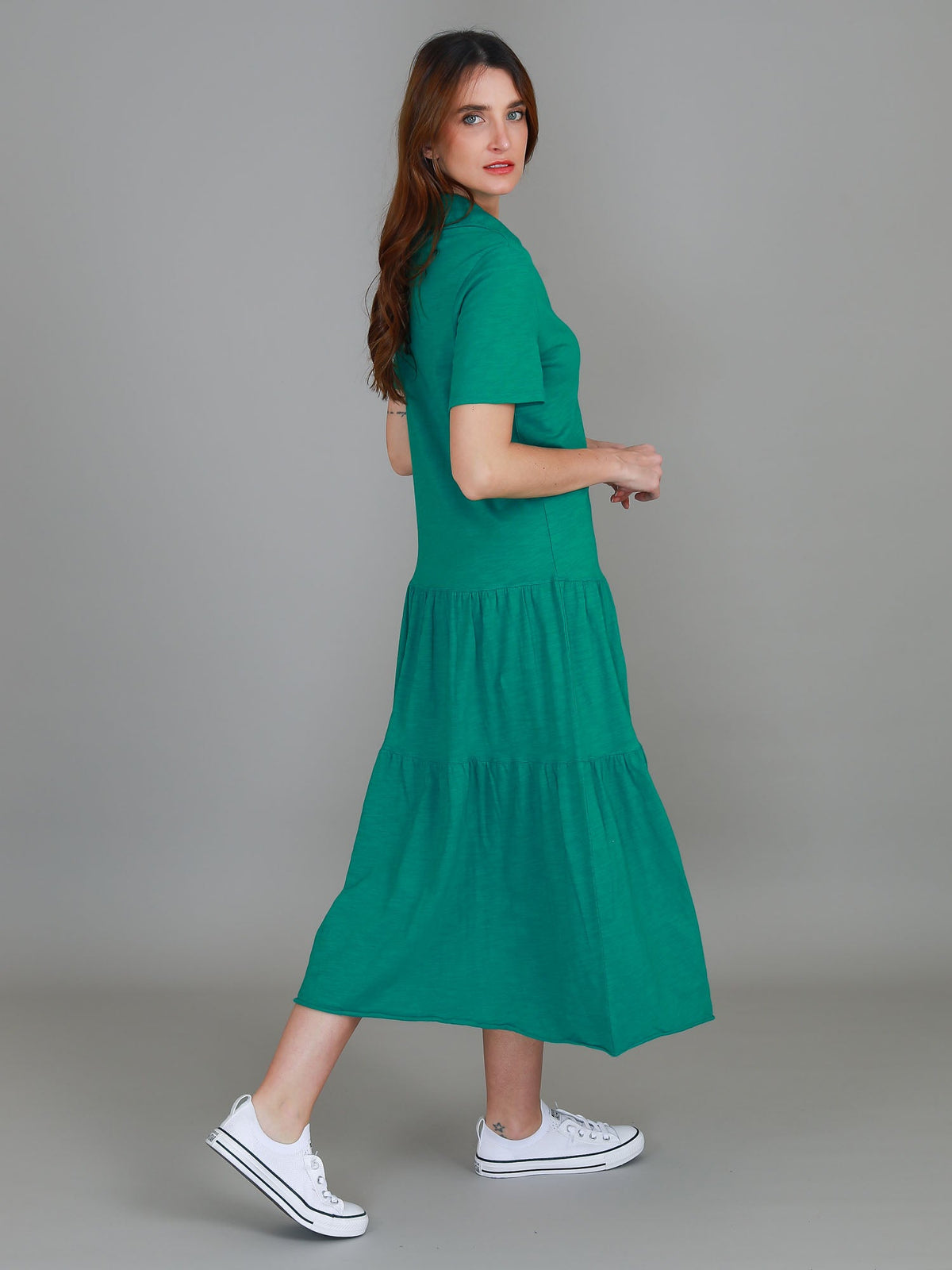 Tricia | Women's Tiered Midi Polo Dress – Cotton Jersey
