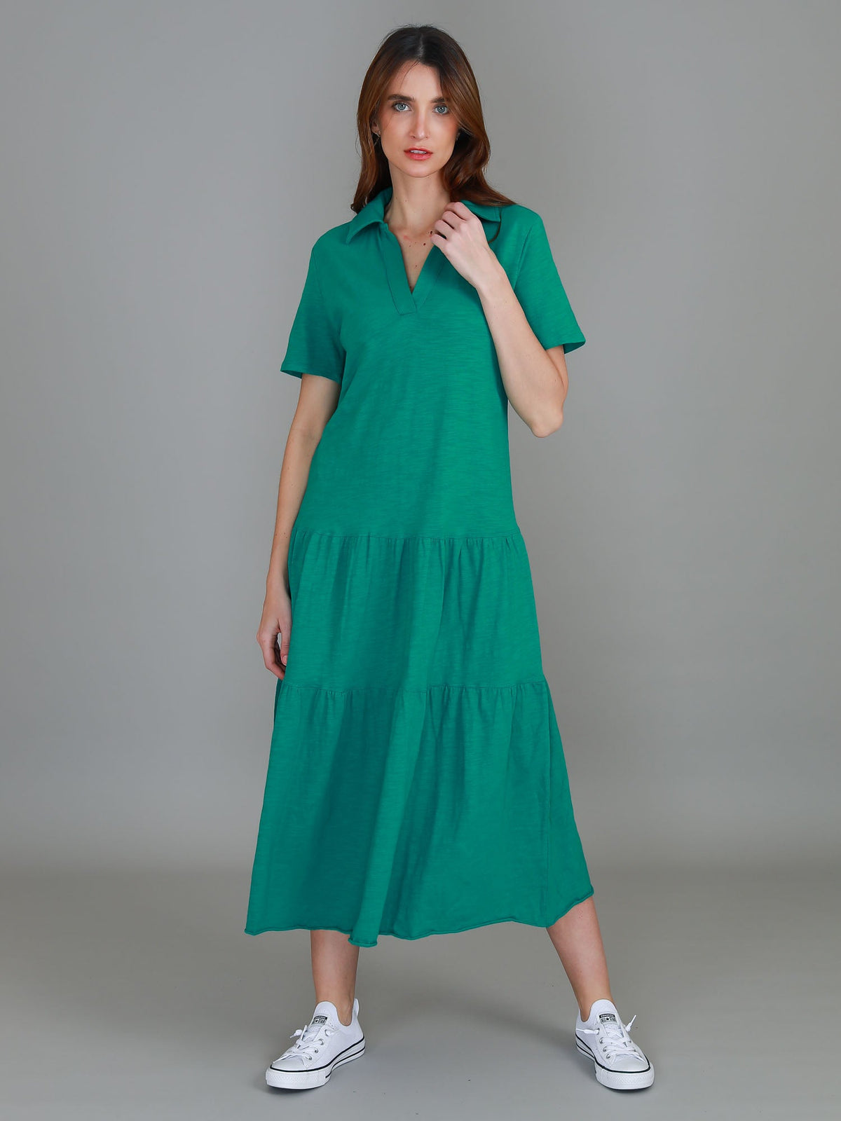 Tricia | Women's Tiered Midi Polo Dress – Cotton Jersey