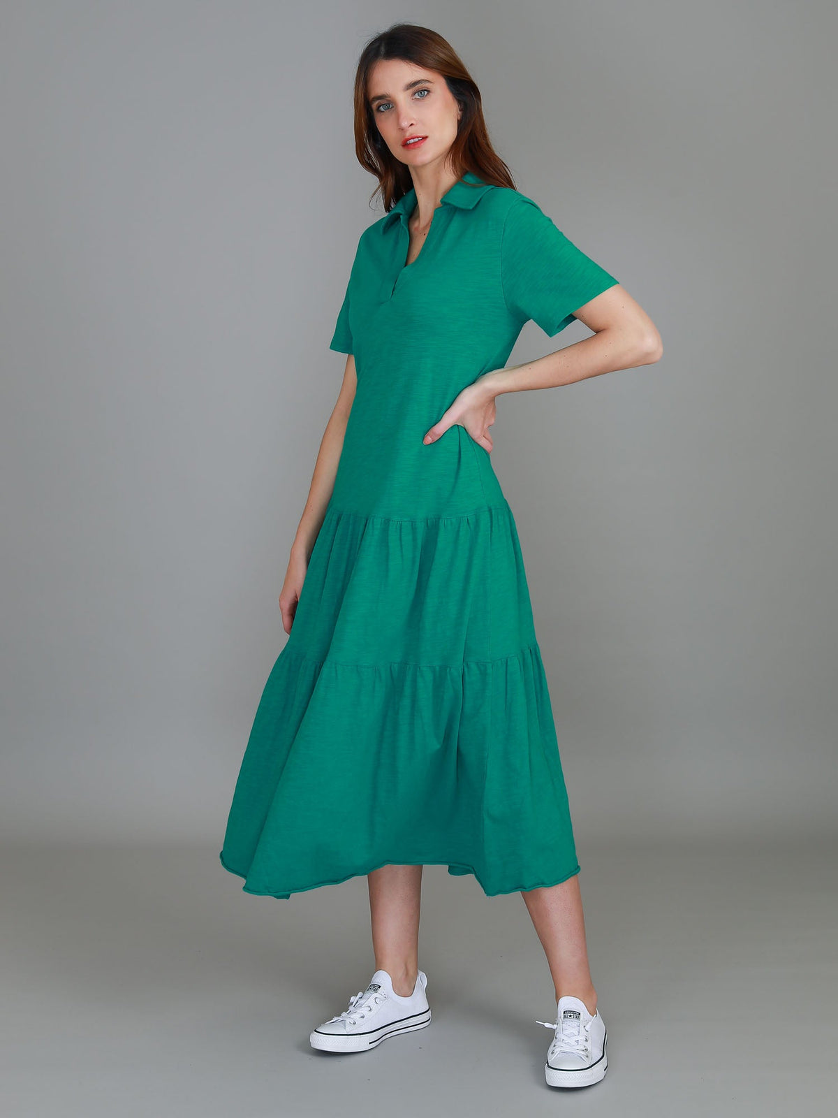 Tricia | Women's Tiered Midi Polo Dress – Cotton Jersey