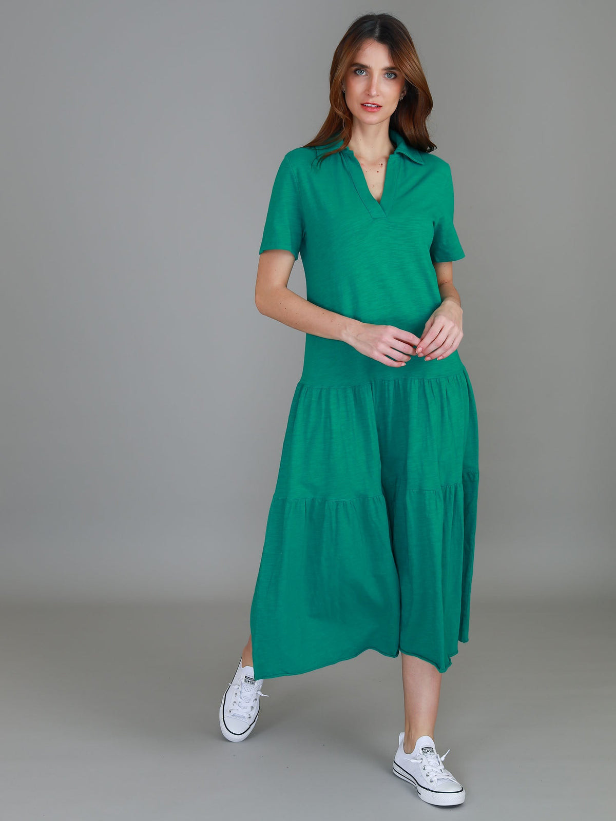 Tricia | Women's Tiered Midi Polo Dress – Cotton Jersey
