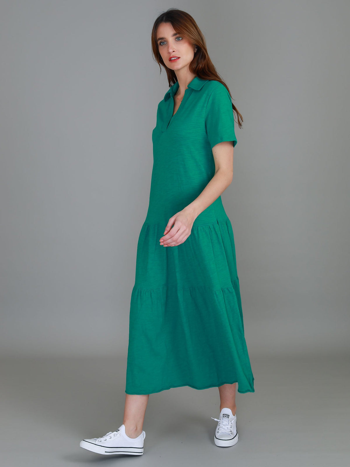 Tricia | Women's Tiered Midi Polo Dress – Cotton Jersey