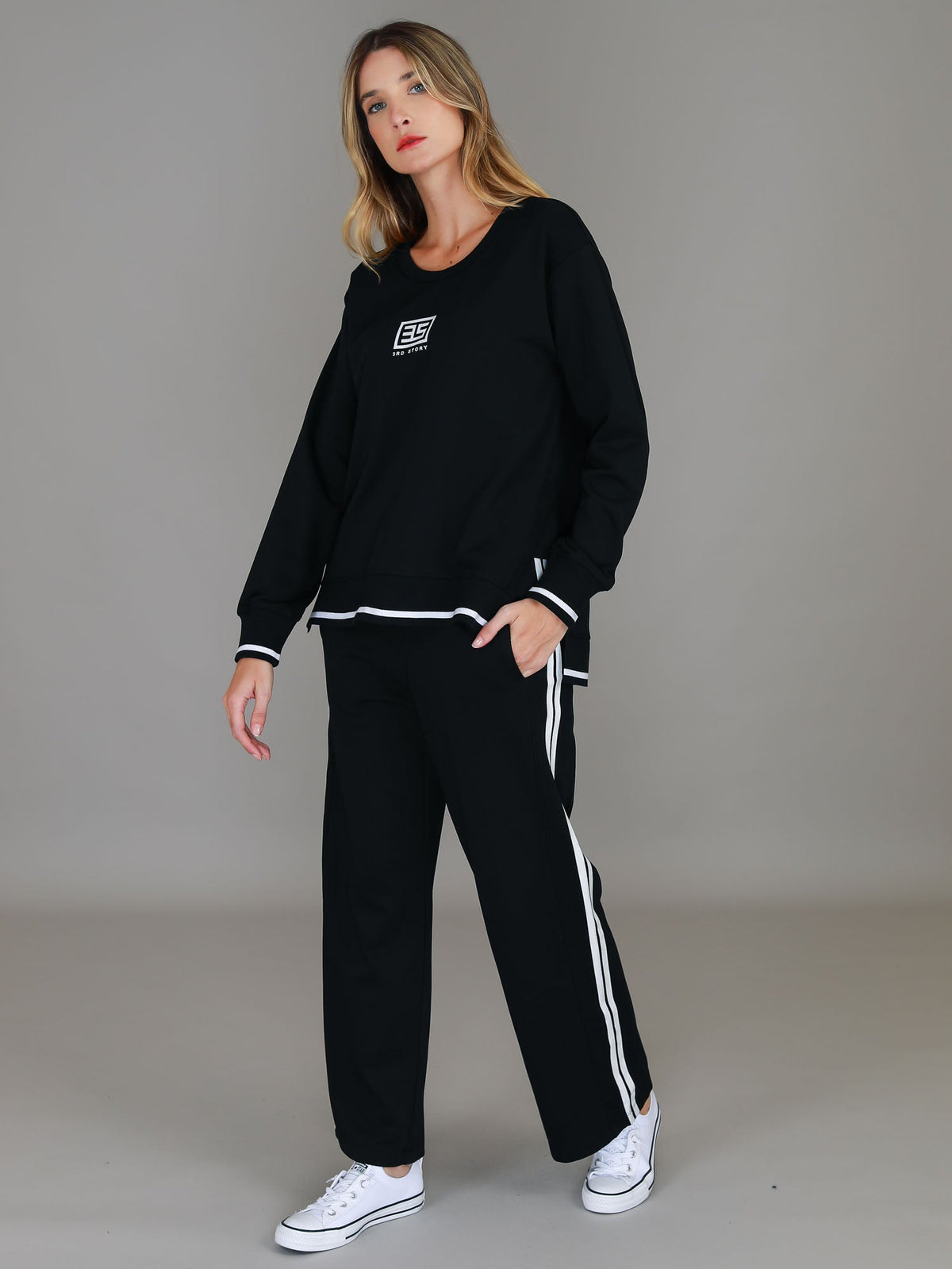 Pammy | Women's Stripe Straight Leg Sweatpants – Cotton French Terry