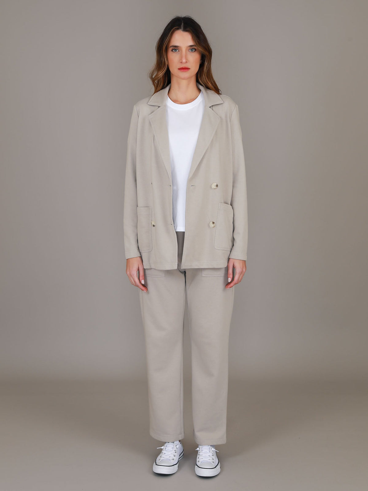Casey | Women's Double Breasted Blazer Jacket – Cotton French Terry