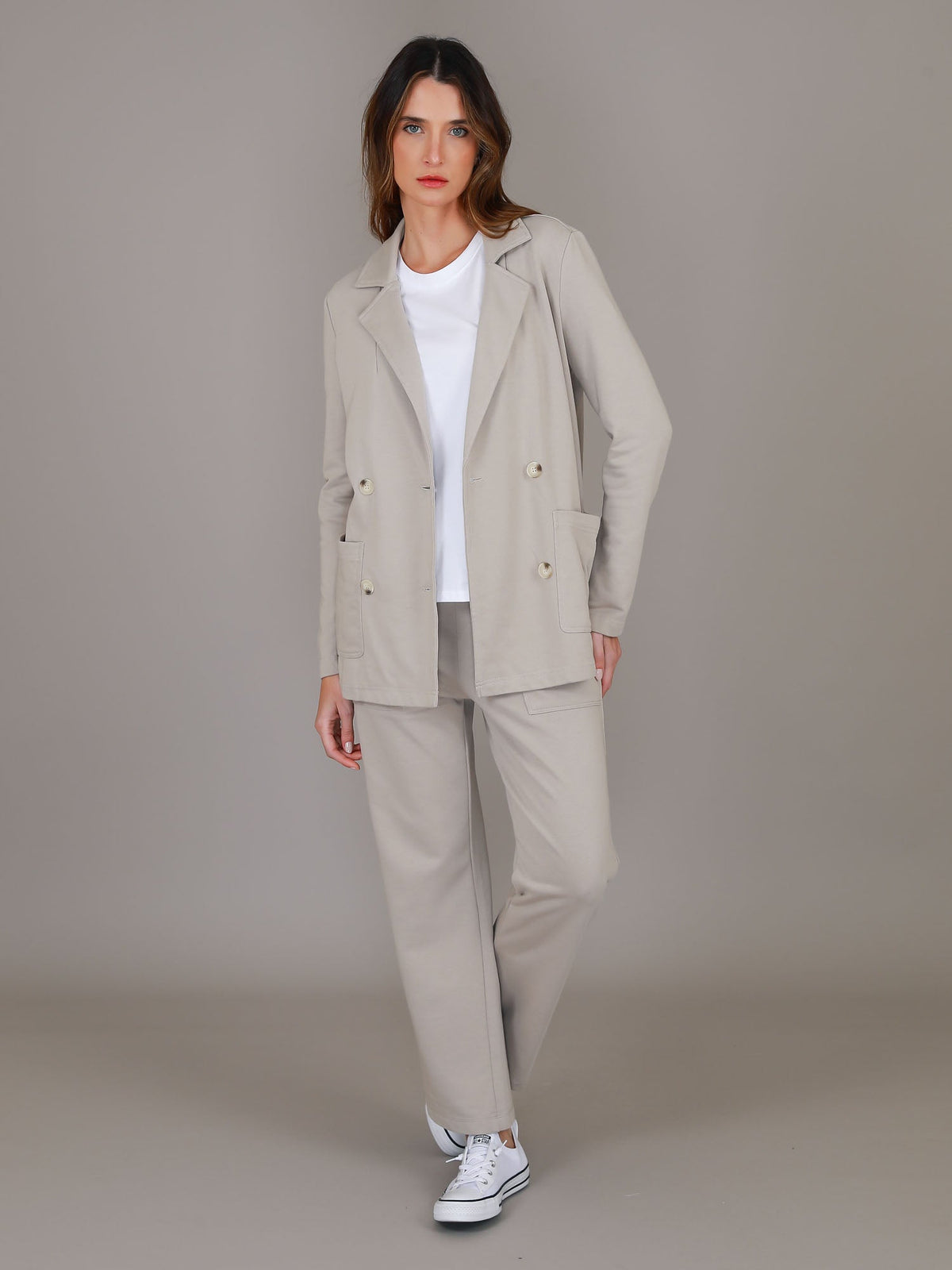 Casey | Women's Double Breasted Blazer Jacket – Cotton French Terry