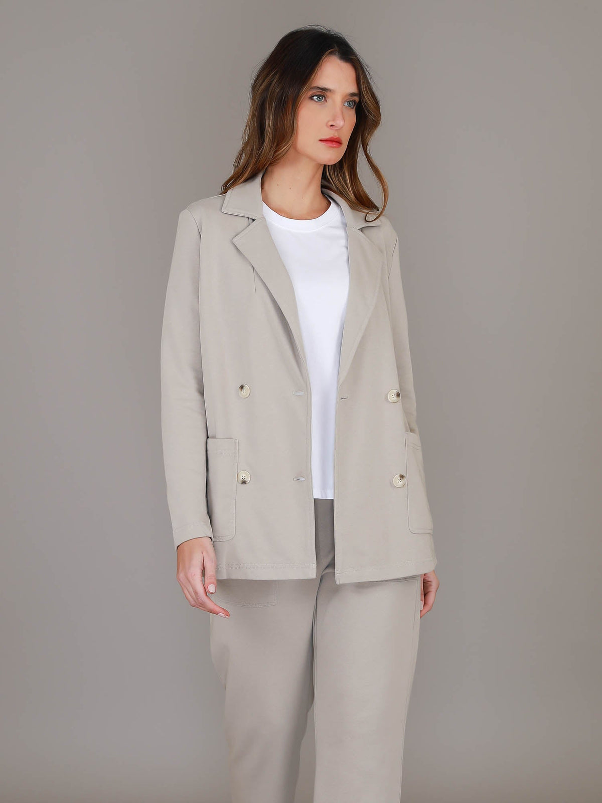 Casey | Women's Double Breasted Blazer Jacket – Cotton French Terry