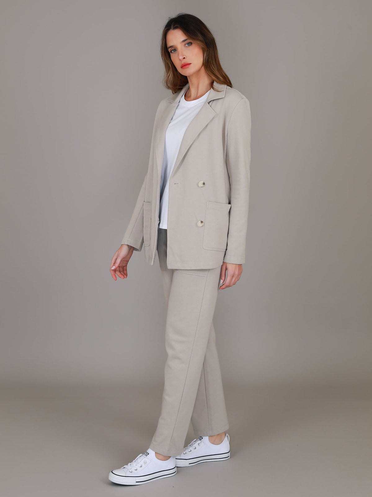 Casey | Women's Double Breasted Blazer Jacket – Cotton French Terry