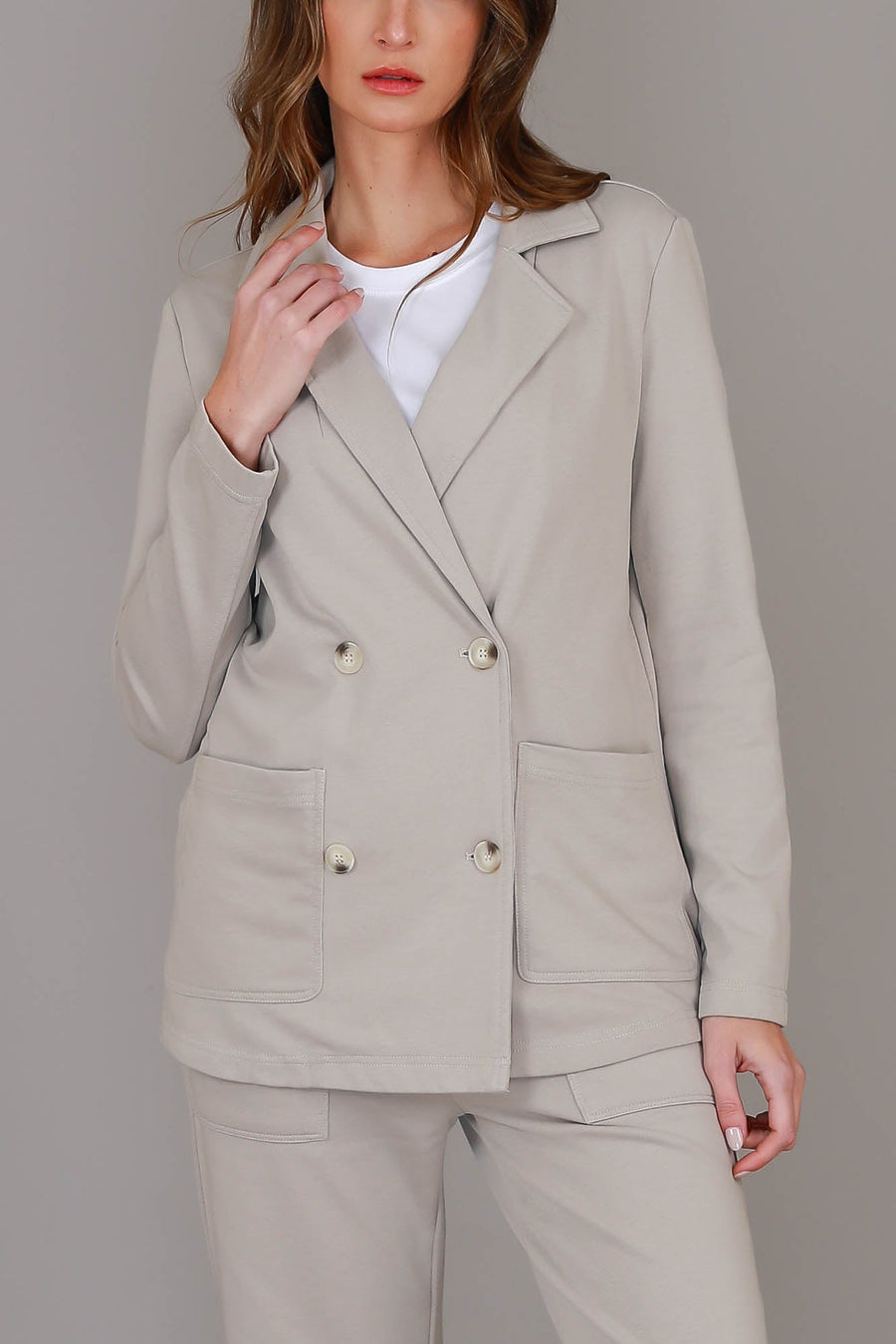 Casey | Women's Double Breasted Blazer Jacket – Cotton French Terry