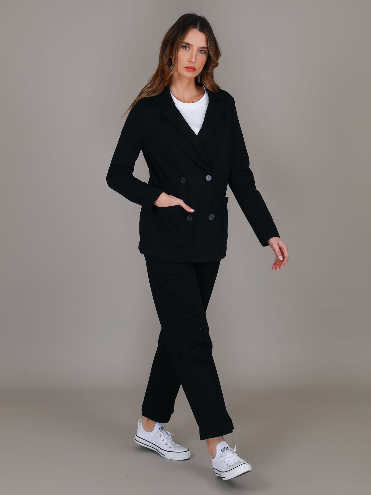 Casey | Women's Double Breasted Blazer Jacket – Cotton French Terry