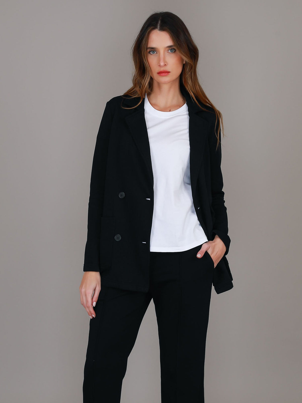 Casey | Women's Double Breasted Blazer Jacket – Cotton French Terry
