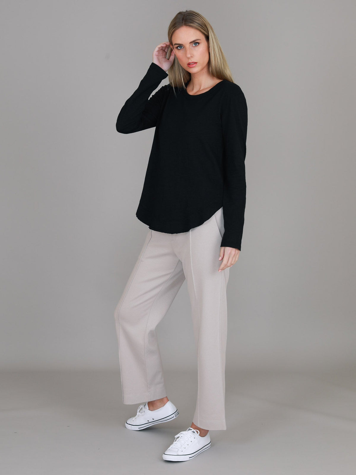 Mosman | Women's Curved Hem Long Sleeve T Shirt – Cotton Jersey